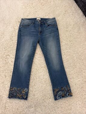 DRIFTWOOD Blue Flare Jeans with Embroidered Cuffs